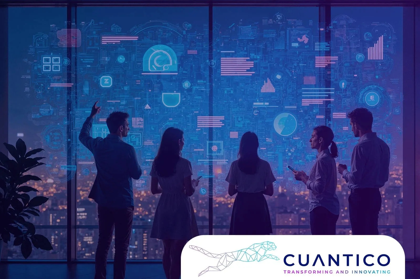 Personas analizando datos digitales sobre la revolución tecnológica impulsada por la computación cuántica en Colombia