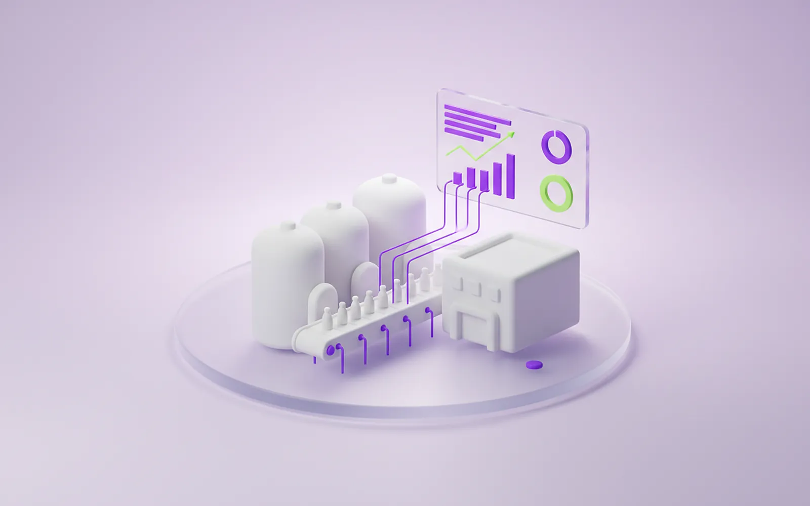 Maqueta de una planta de producción conectada a un tablero de datos