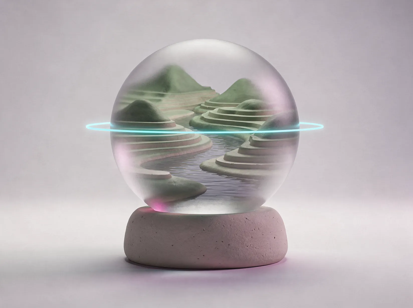 Esfera de vidrio con un territorio en relieve y una línea de luz