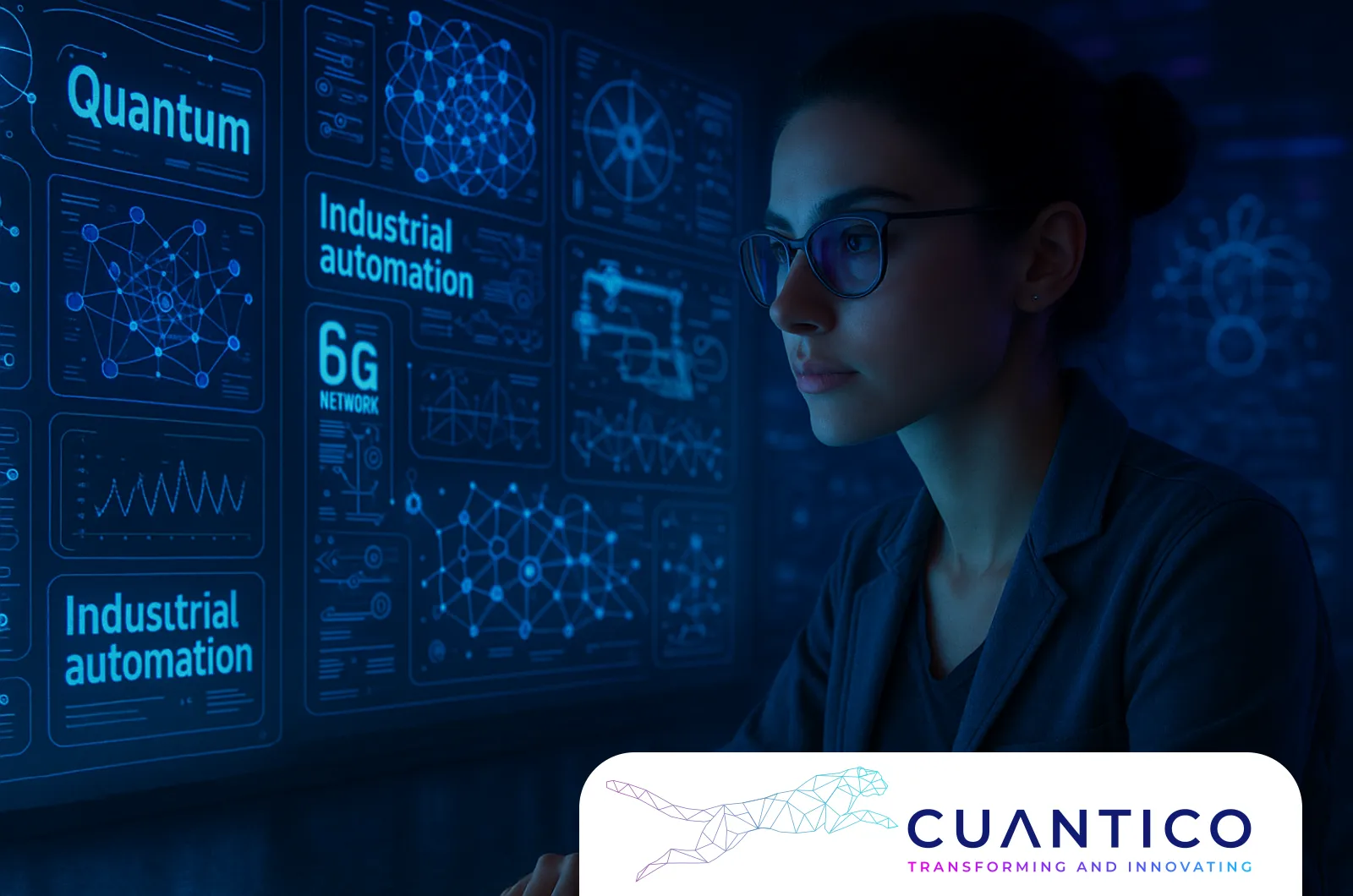 Profesional analizando aplicaciones futuras de la Inteligencia Artificial y 6G en automatización industrial